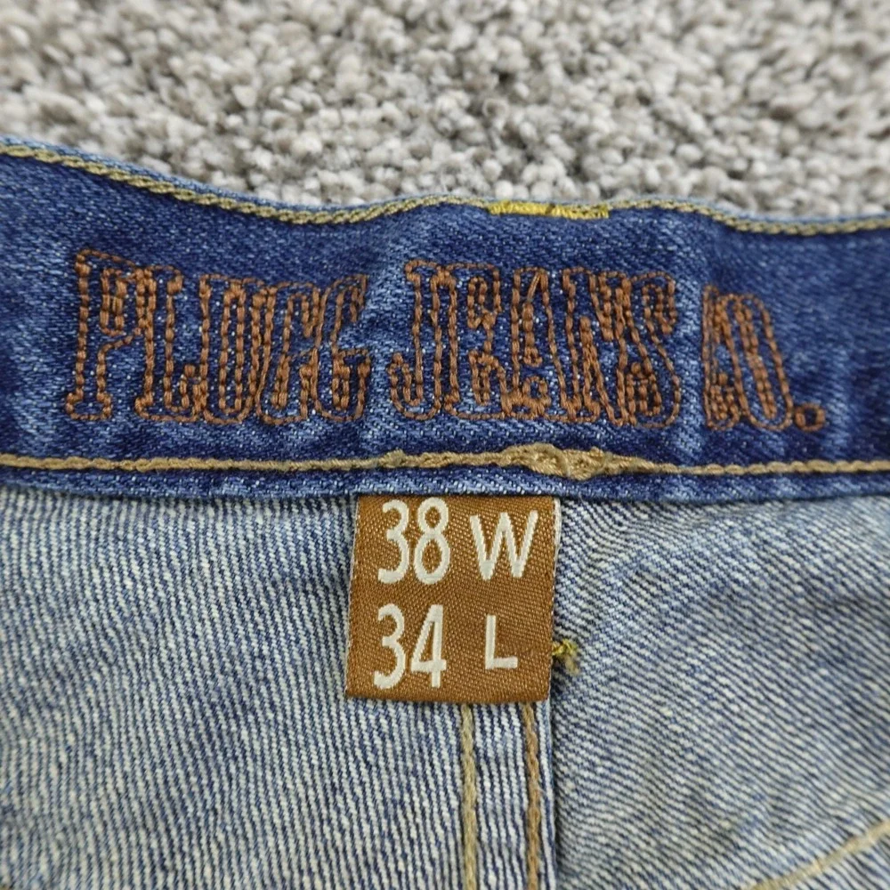 VTG Plugg Jeans Mens 38X34 Dark Blue Denim Wide Leg Slim Straight Grunge Rap Y2K